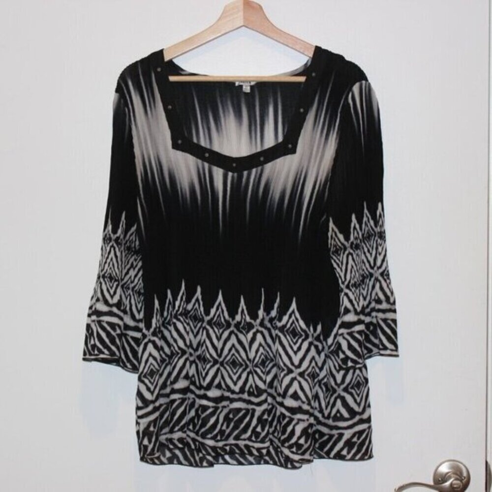 NICOLA Multicolor Square Neck 3/4 sleeve Tunic Blouse Women's Size XL